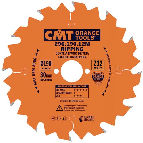 CMT Orange Pílový kotúč pre elektronáradie, pozdĺžny rez - D190x30 Z12 HW