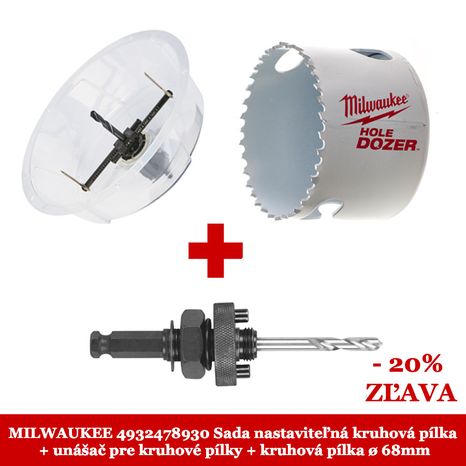MILWAUKEE Sada nastaviteľná kruhová pílka + unášač pre kruhové pílky + kruhová pílka ø 68mm
