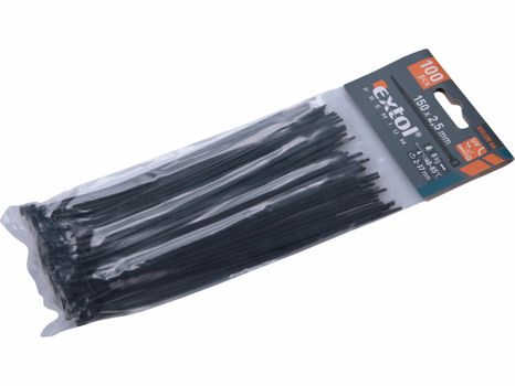 Pásky sťahovacie čierne, 2,5x150mm, 100ks, pr.35mm, 8kg, nylon PA66, EXTOL PREMIUM